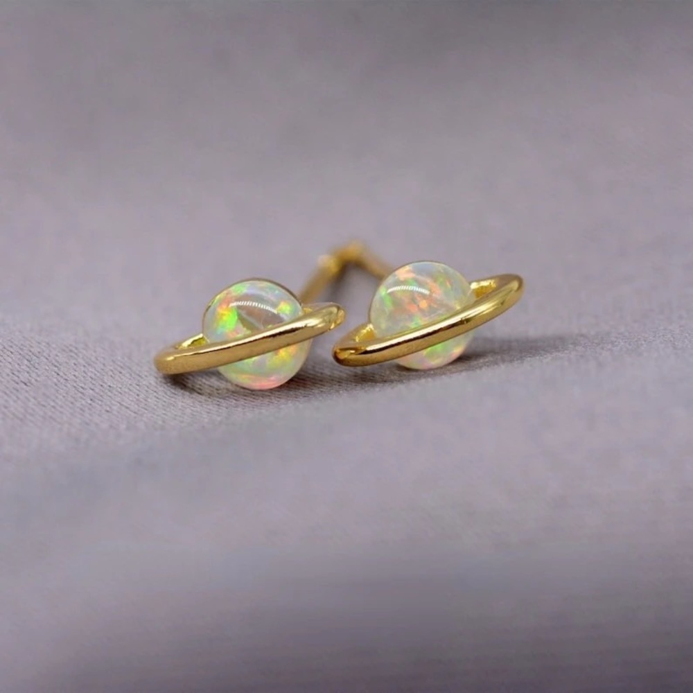 Lab Fire Opal Ear Studs - minimalist style 925 sterling silver stud earrings